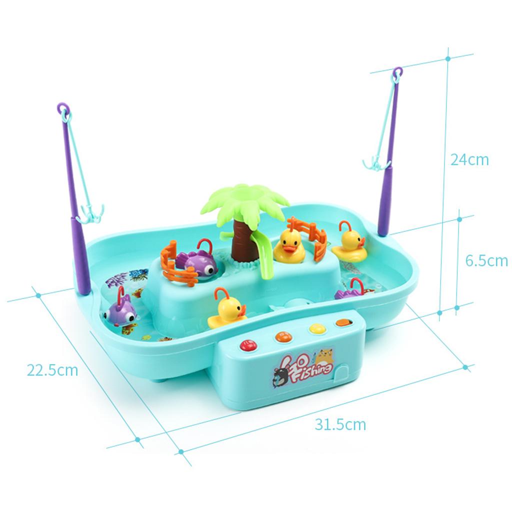 Kids Baby Electronic Add Water Circulating Fishing Game Toy Set with Music & Sound Swimming Pool Toy - 3 Duck + 3 Fish Blue