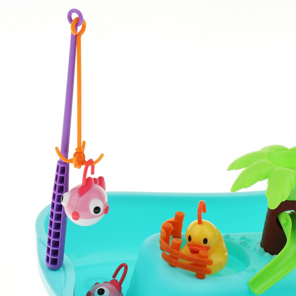 Kids Baby Electronic Add Water Circulating Fishing Game Toy Set with Music & Sound Swimming Pool Toy - 3 Duck + 3 Fish Blue