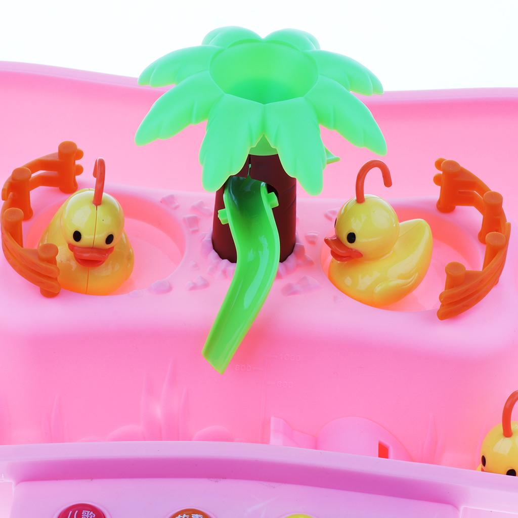 Kids Baby Electronic Add Water Circulating Fishing Game Toy Set with Music & Sound Swimming Pool Toy - 3 Duck + 3 Fish Pink