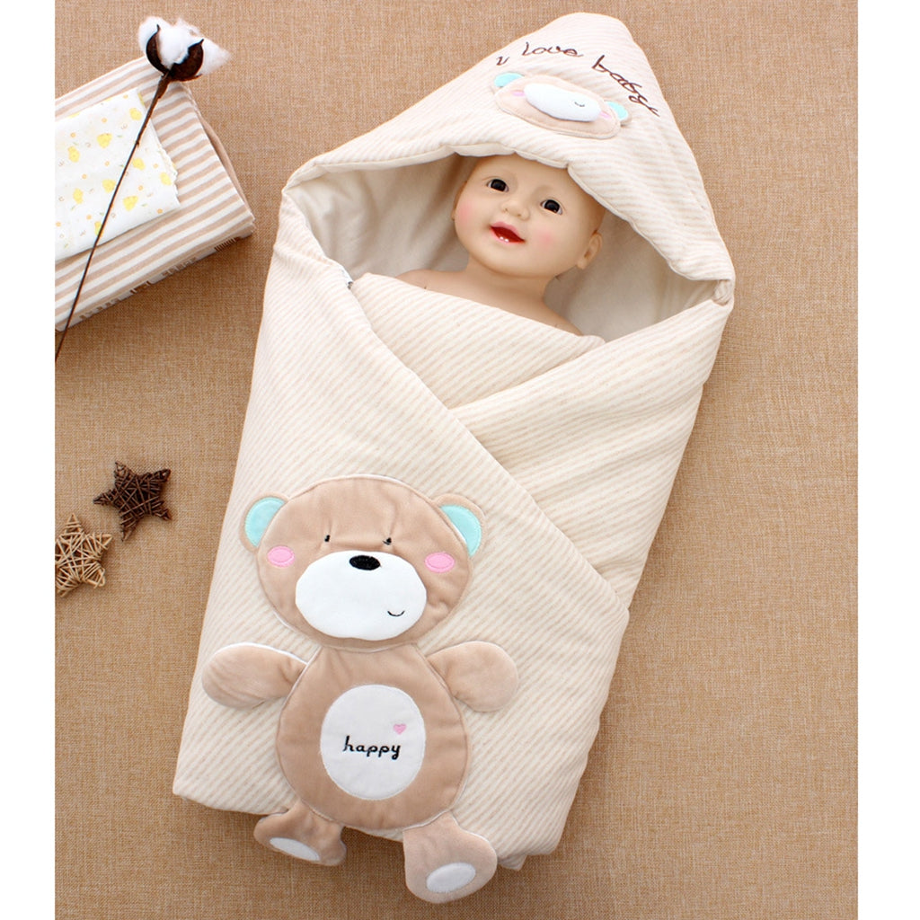 Newborn Infant Cartoon Cotton Sleeping Bag Swaddle Blanket Quilt Happy Bear