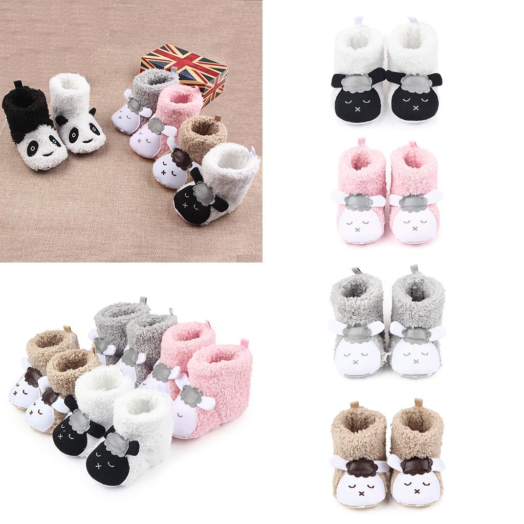 Cute Cartoon Animal Unisex Kids Fleece Shoes Baby White for 3-5 months