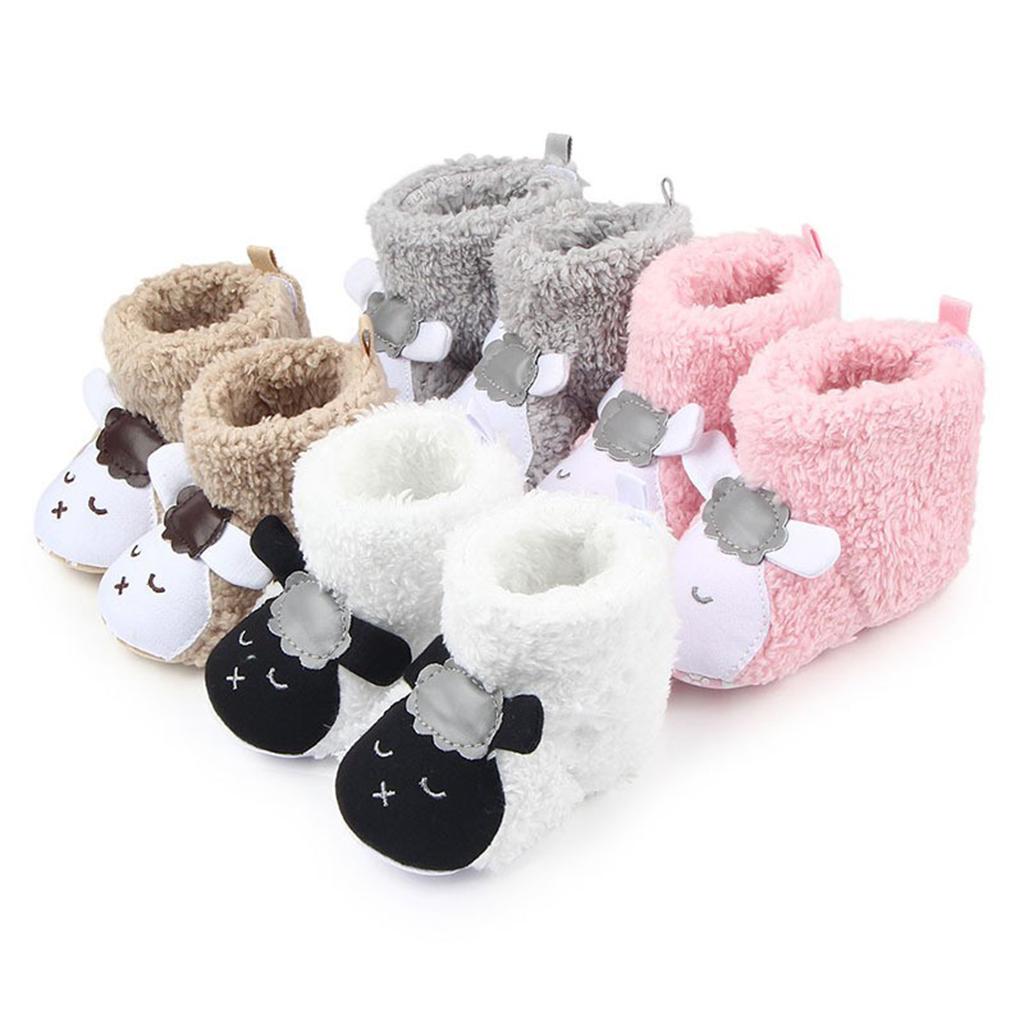 Cute Cartoon Animal Unisex Kids Fleece Shoes Baby White for 3-5 months