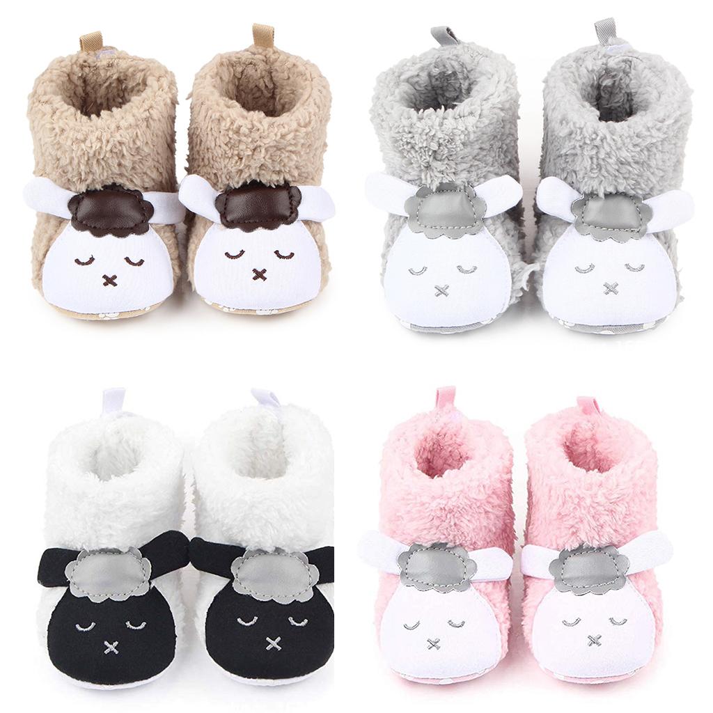 Cute Cartoon Animal Unisex Kids Fleece Shoes Baby White for 3-5 months