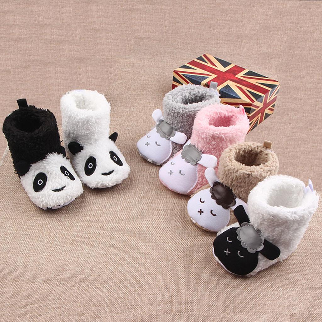 Cute Cartoon Animal Unisex Kids Fleece Shoes Baby White for 3-5 months