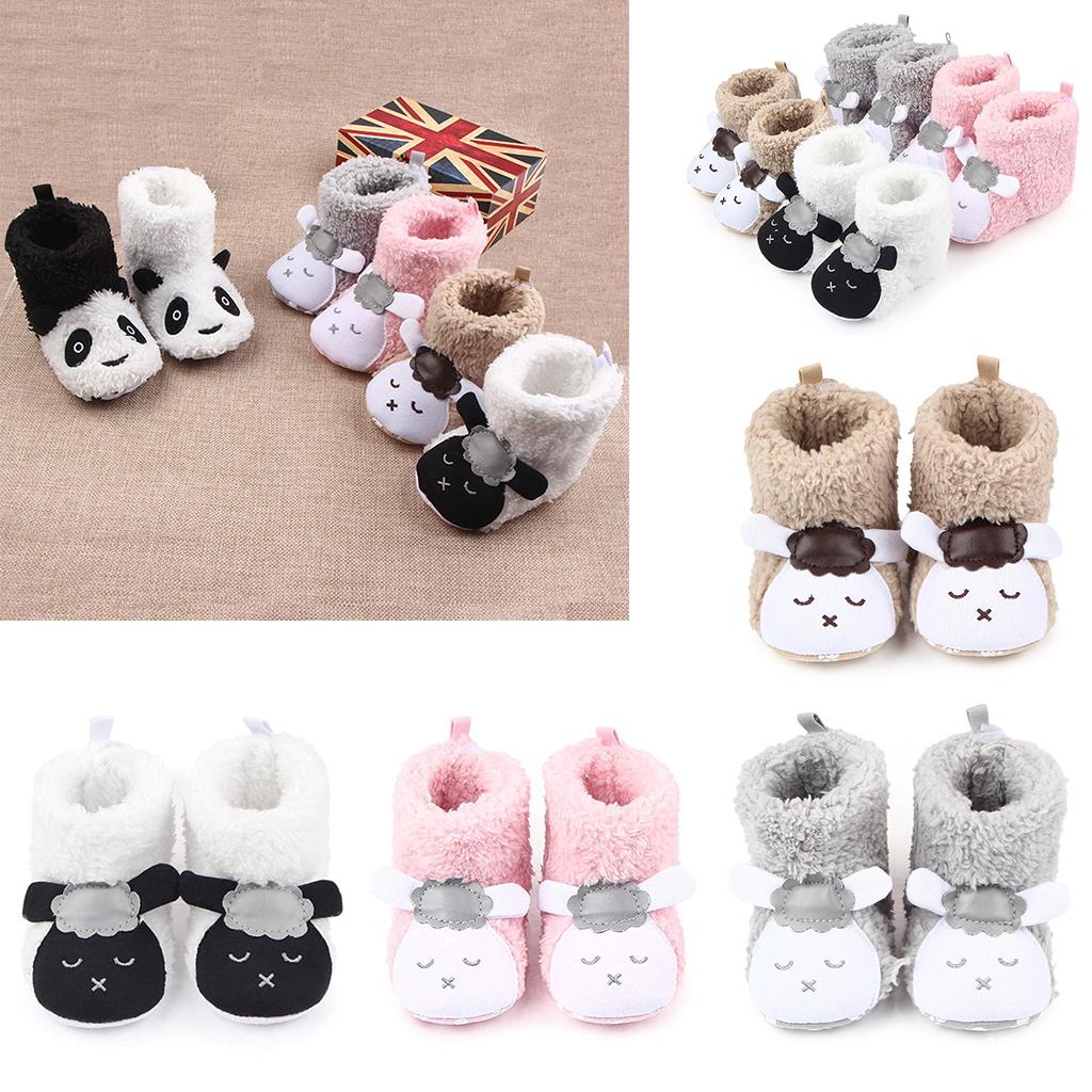 Cute Cartoon Animal Unisex Kids Fleece Shoes Baby White for 3-5 months