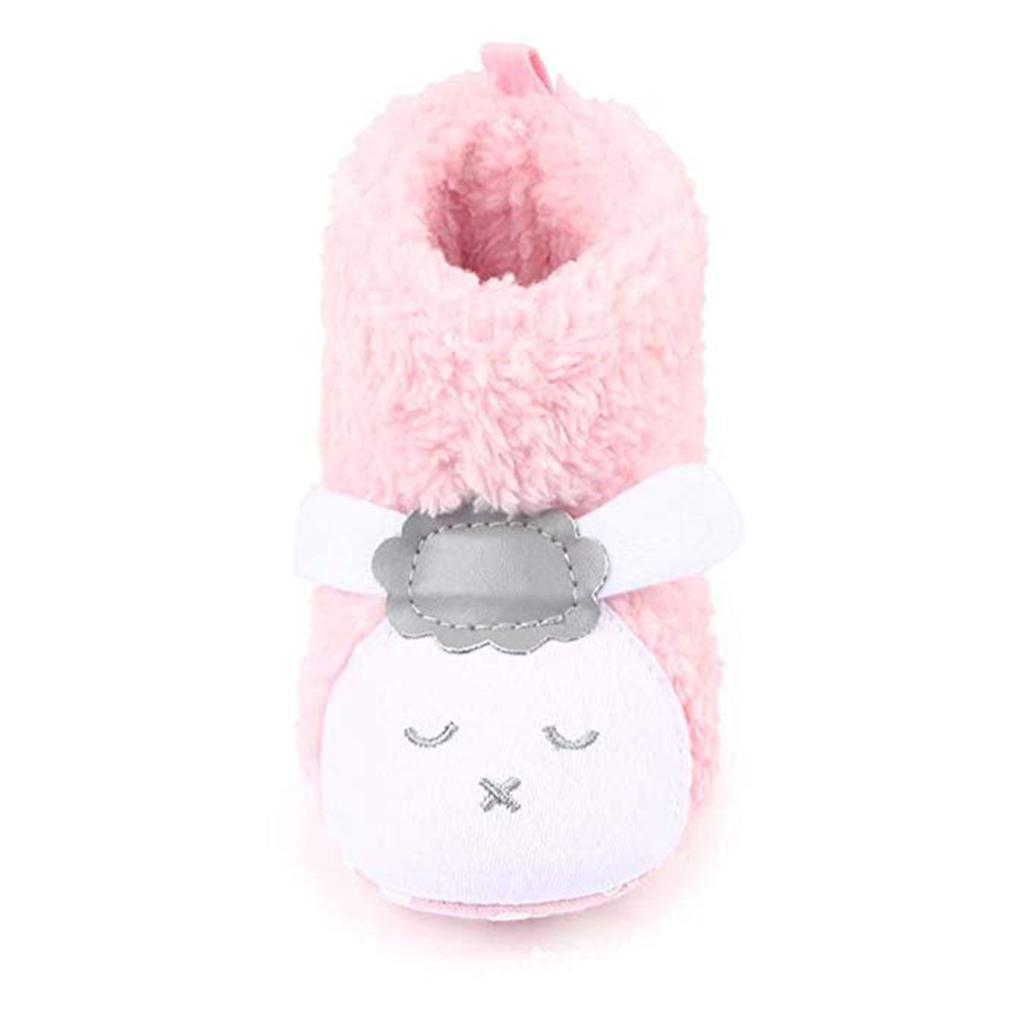 Cute Cartoon Animal Unisex Kids Fleece Shoes Baby Pink for 3-5 months