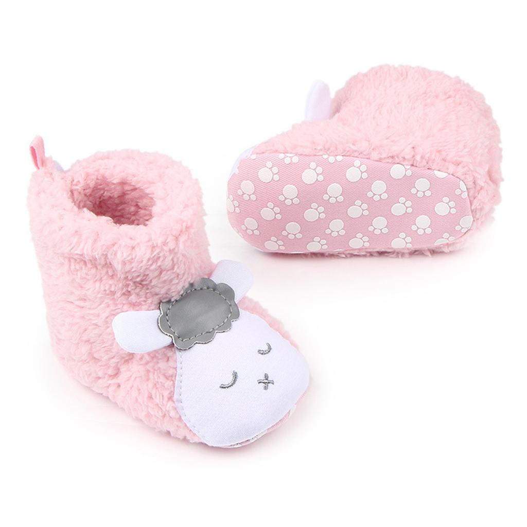 Cute Cartoon Animal Unisex Kids Fleece Shoes Baby Pink for 3-5 months