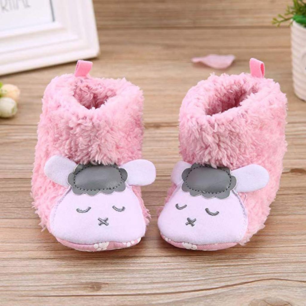 Cute Cartoon Animal Unisex Kids Fleece Shoes Baby Pink for 3-5 months