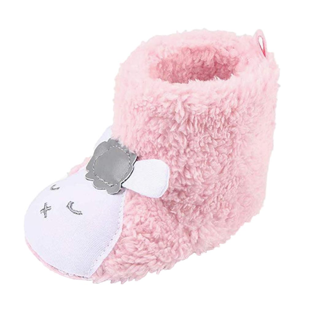 Cute Cartoon Animal Unisex Kids Fleece Shoes Baby Pink for 3-5 months