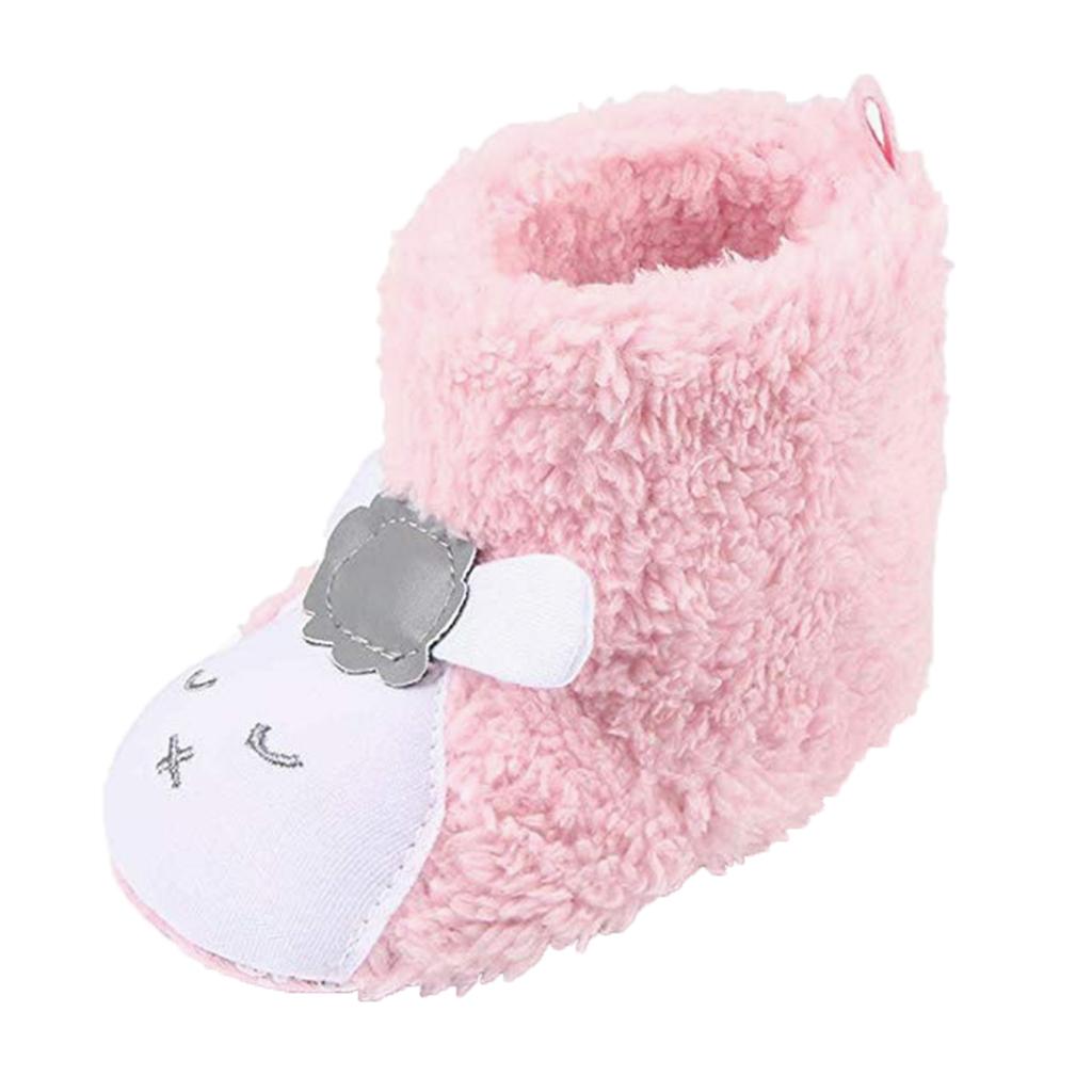 Cute Cartoon Animal Unisex Kids Fleece Shoes Baby Pink for 3-5 months