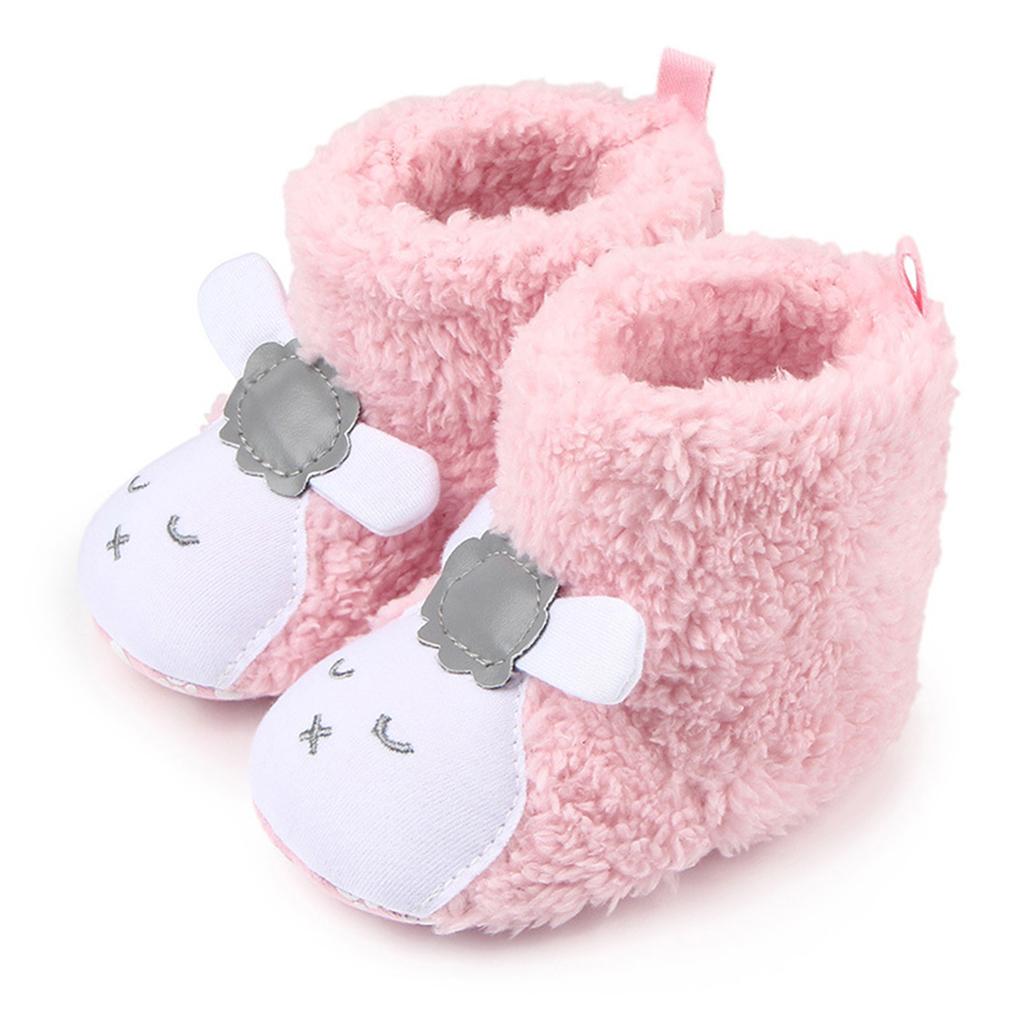 Cute Cartoon Animal Unisex Kids Fleece Shoes Baby Pink for 3-5 months