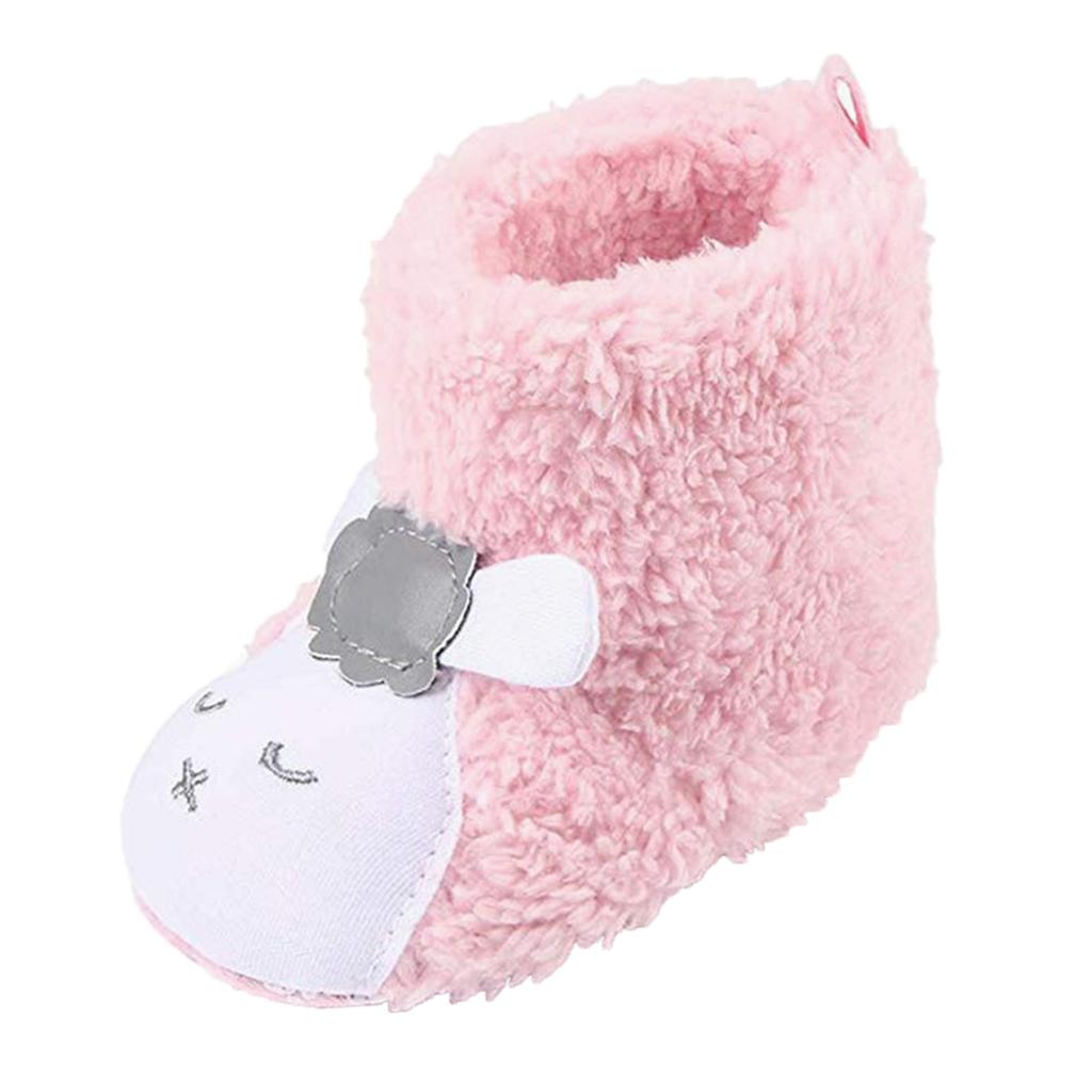 Cute Cartoon Animal Unisex Kids Fleece Shoes Baby Pink for 3-5 months