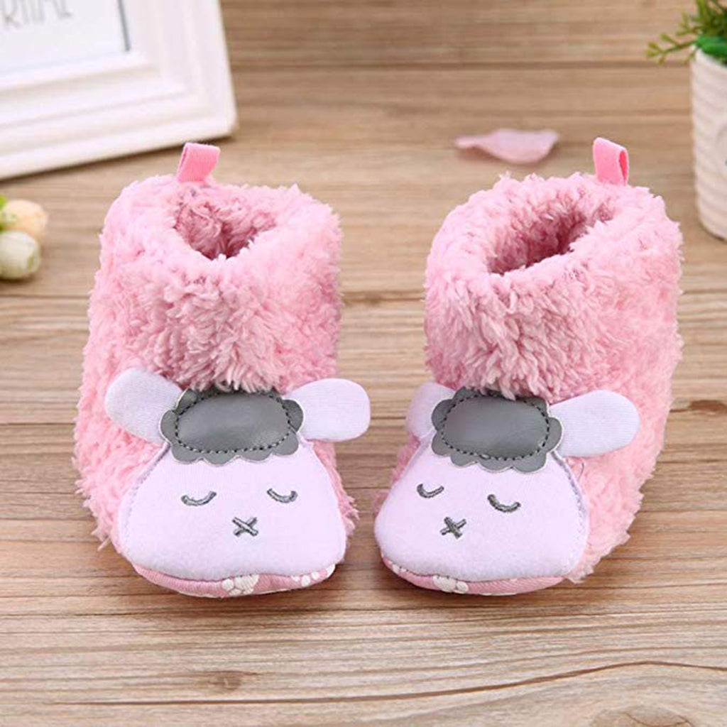 Cute Cartoon Animal Unisex Kids Fleece Shoes Baby Pink for 9-12 months