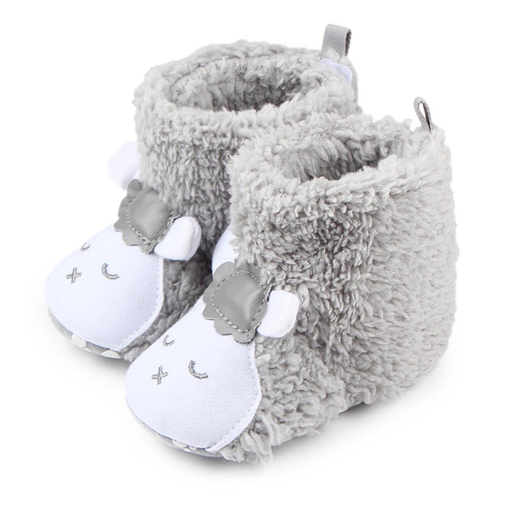 Cute Cartoon Animal Unisex Kids Fleece Shoes Baby Gray for 3-5 months