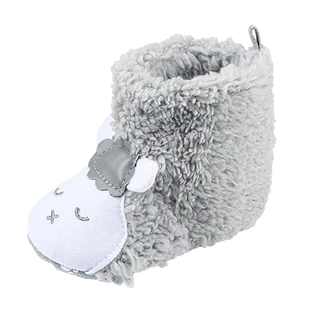 Cute Cartoon Animal Unisex Kids Fleece Shoes Baby Gray for 3-5 months