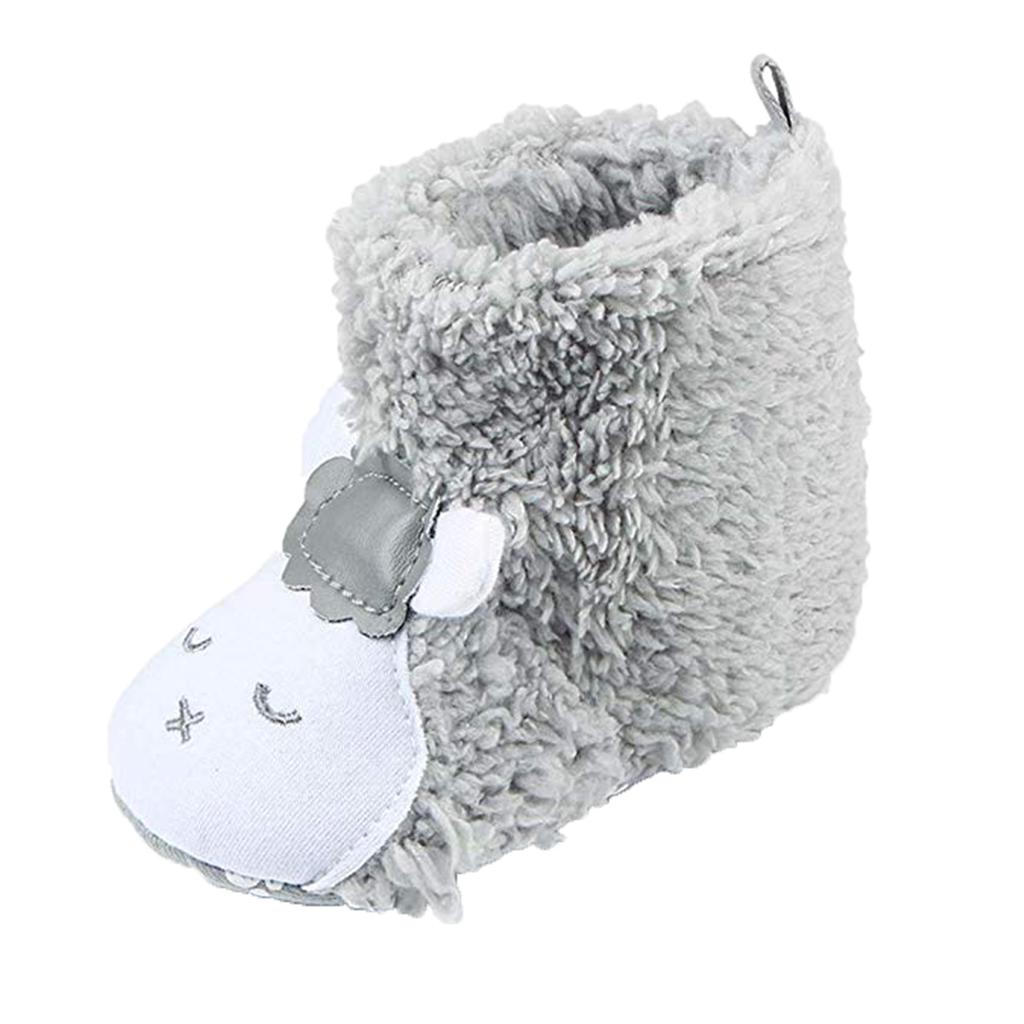 Cute Cartoon Animal Unisex Kids Fleece Shoes Baby Gray for 3-5 months