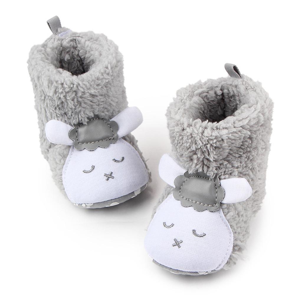 Cute Cartoon Animal Unisex Kids Fleece Shoes Baby Gray for 3-5 months