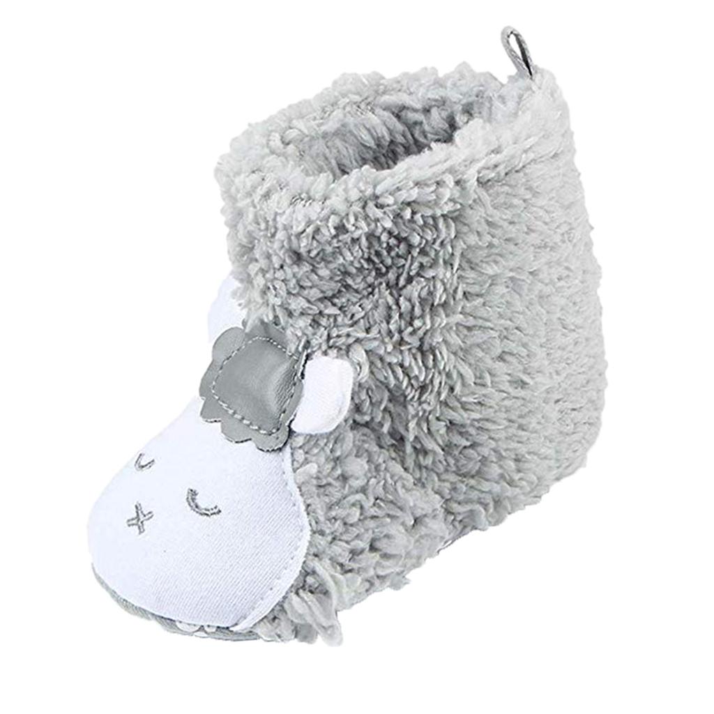 Cute Cartoon Animal Unisex Kids Fleece Shoes Baby Gray for 3-5 months