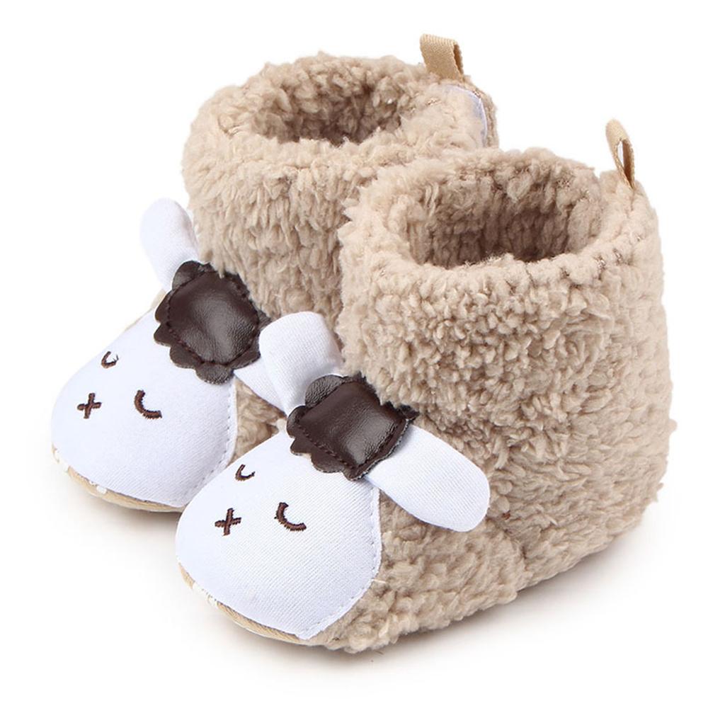 Cute Cartoon Animal Unisex Kids Fleece Shoes Baby Khaki for 3-5 months