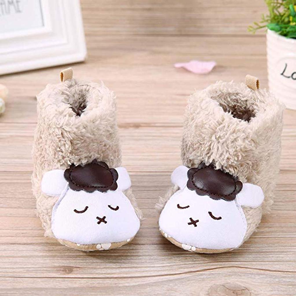 Cute Cartoon Animal Unisex Kids Fleece Shoes Baby Khaki for 3-5 months