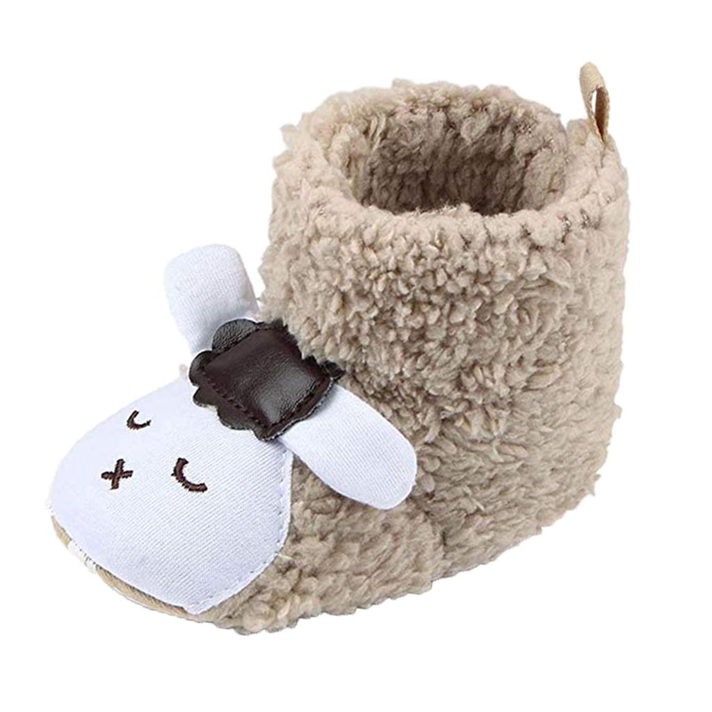 Cute Cartoon Animal Unisex Kids Fleece Shoes Baby Khaki for 3-5 months