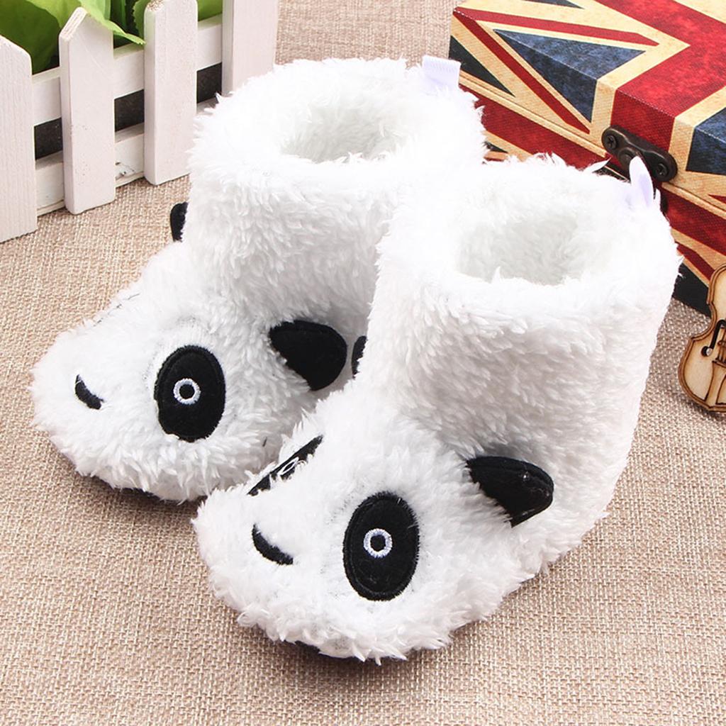 Soft Cartoon Animal Unisex Kids Baby Fleece Shoes  White for 3-5 Months