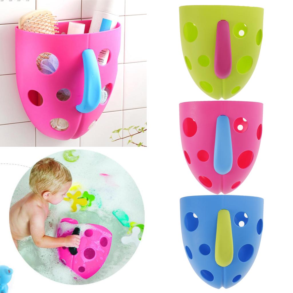 Kids Baby Sucker & Self Hanging Hook Bathing Toys Storage Box Bathroom Accessories –Green