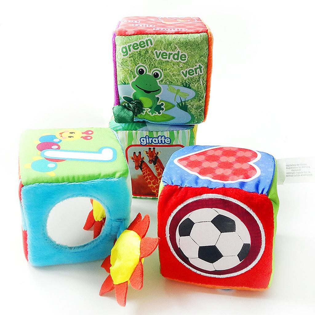 4pcs Baby Cloth Building Blocks Rattle Toy Grab Stack Cubes Learning Toys