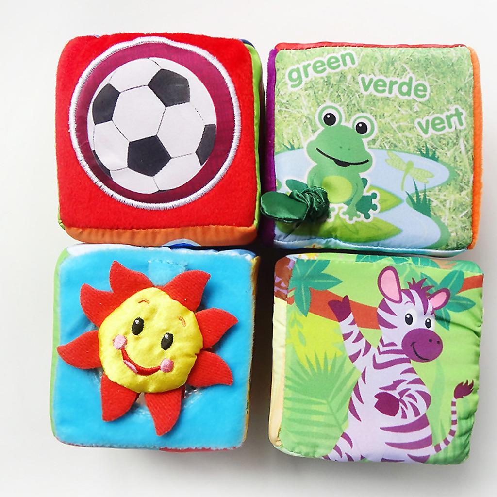 4pcs Baby Cloth Building Blocks Rattle Toy Grab Stack Cubes Learning Toys