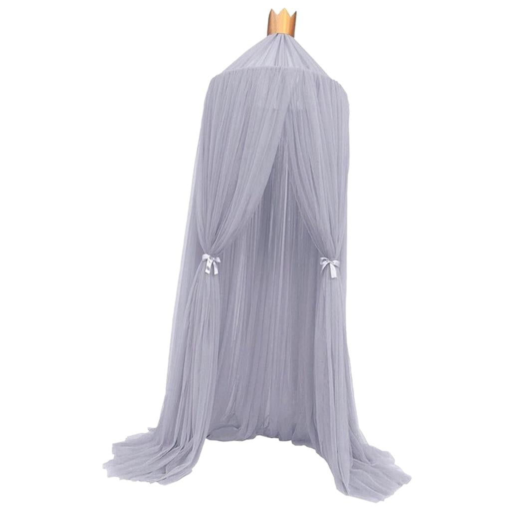 Princess Bed Canopy Mosquito Net for Kids Baby Round Dome Castle Play Tent, Yarn Curtain Crib Netting Hanging Home Decor - Grey