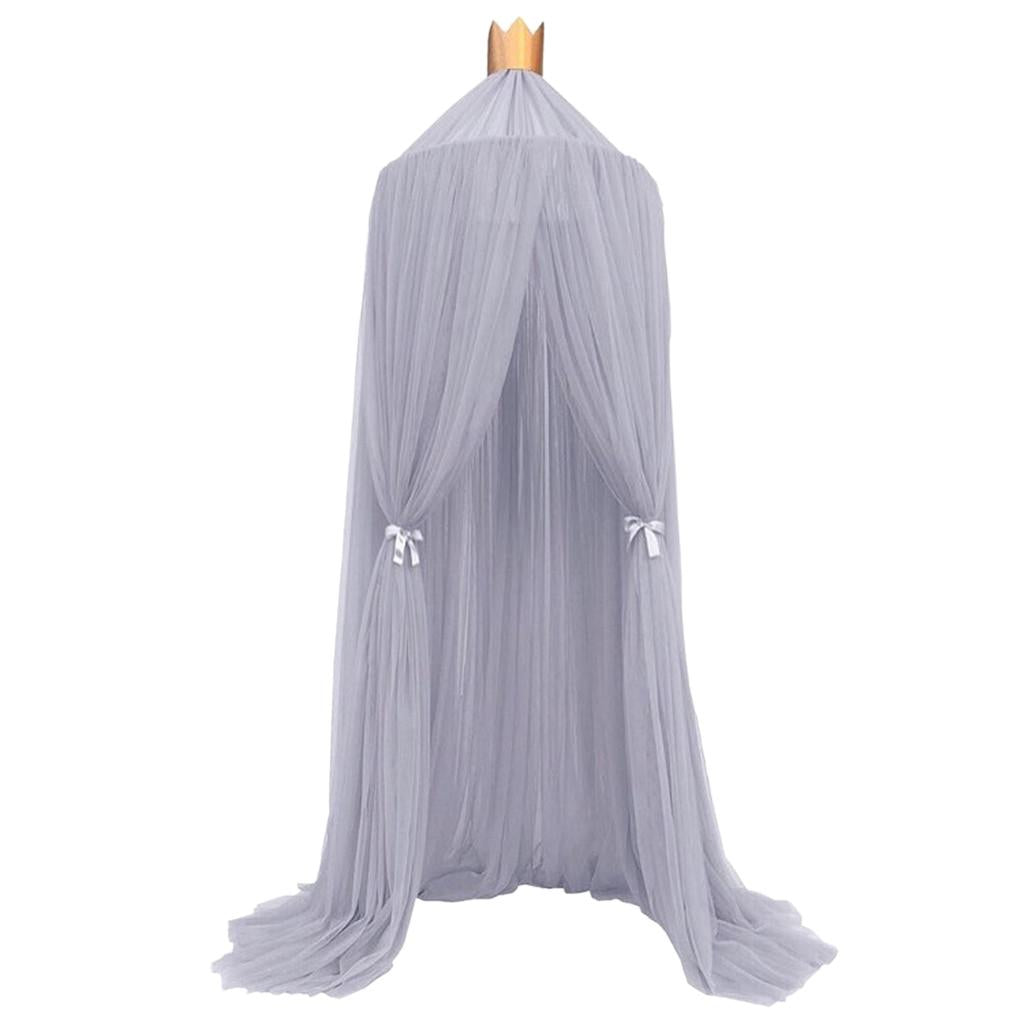 Princess Bed Canopy Mosquito Net for Kids Baby Round Dome Castle Play Tent, Yarn Curtain Crib Netting Hanging Home Decor - Grey