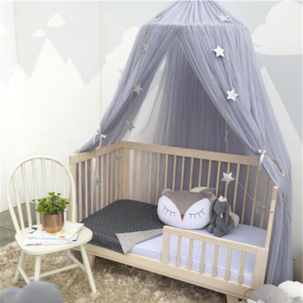 Princess Bed Canopy Mosquito Net for Kids Baby Round Dome Castle Play Tent, Yarn Curtain Crib Netting Hanging Home Decor - Grey