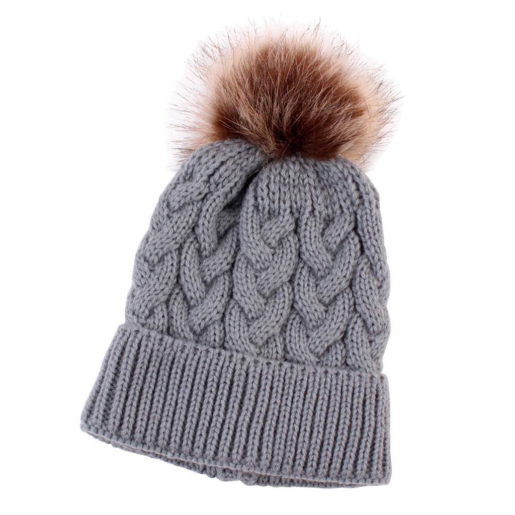 Kids Winter Warm Hat Baby Beanie Pom Pom Knit Cap for Girls and Boys Grey