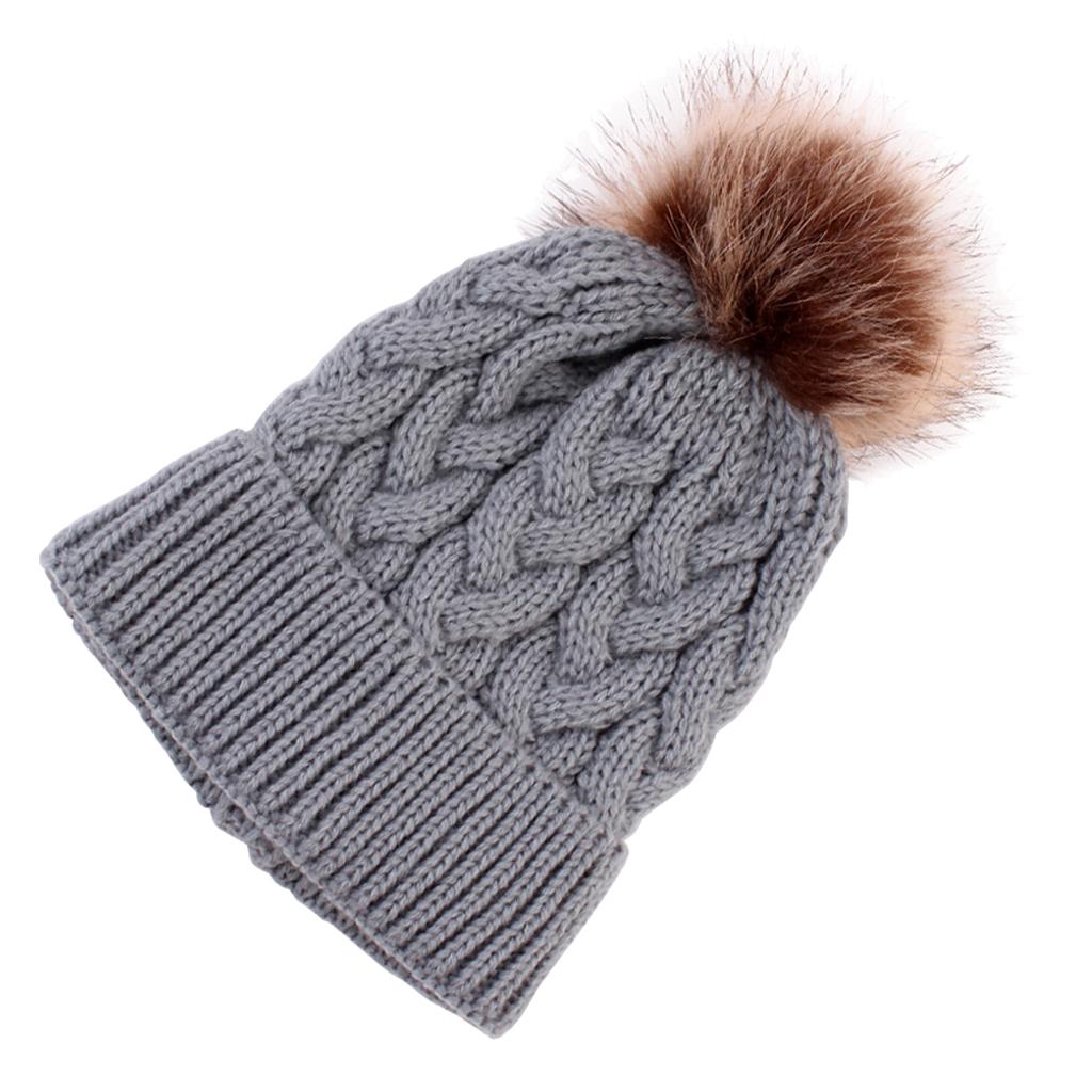 Kids Winter Warm Hat Baby Beanie Pom Pom Knit Cap for Girls and Boys Grey