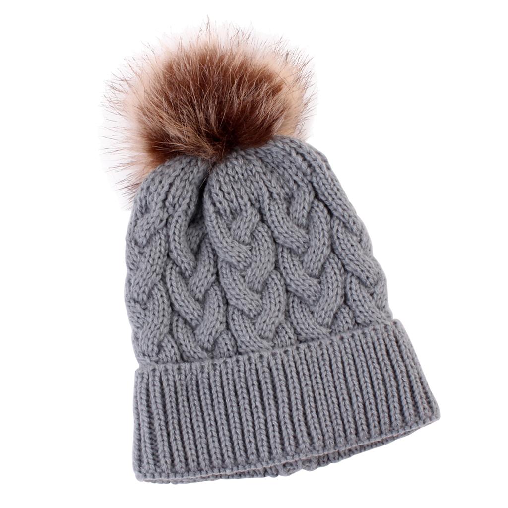 Kids Winter Warm Hat Baby Beanie Pom Pom Knit Cap for Girls and Boys Grey