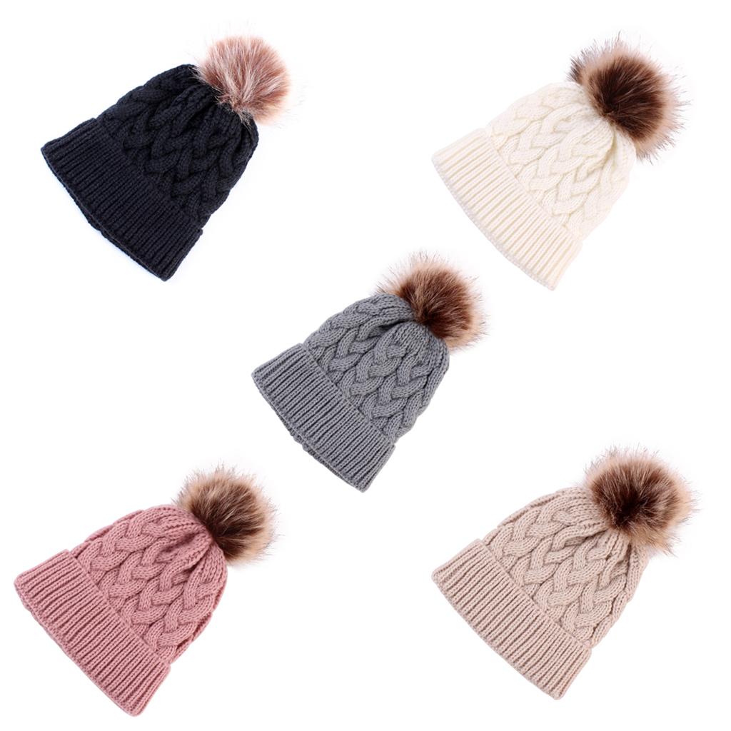 Kids Winter Warm Hat Baby Beanie Pom Pom Knit Cap for Girls and Boys Black