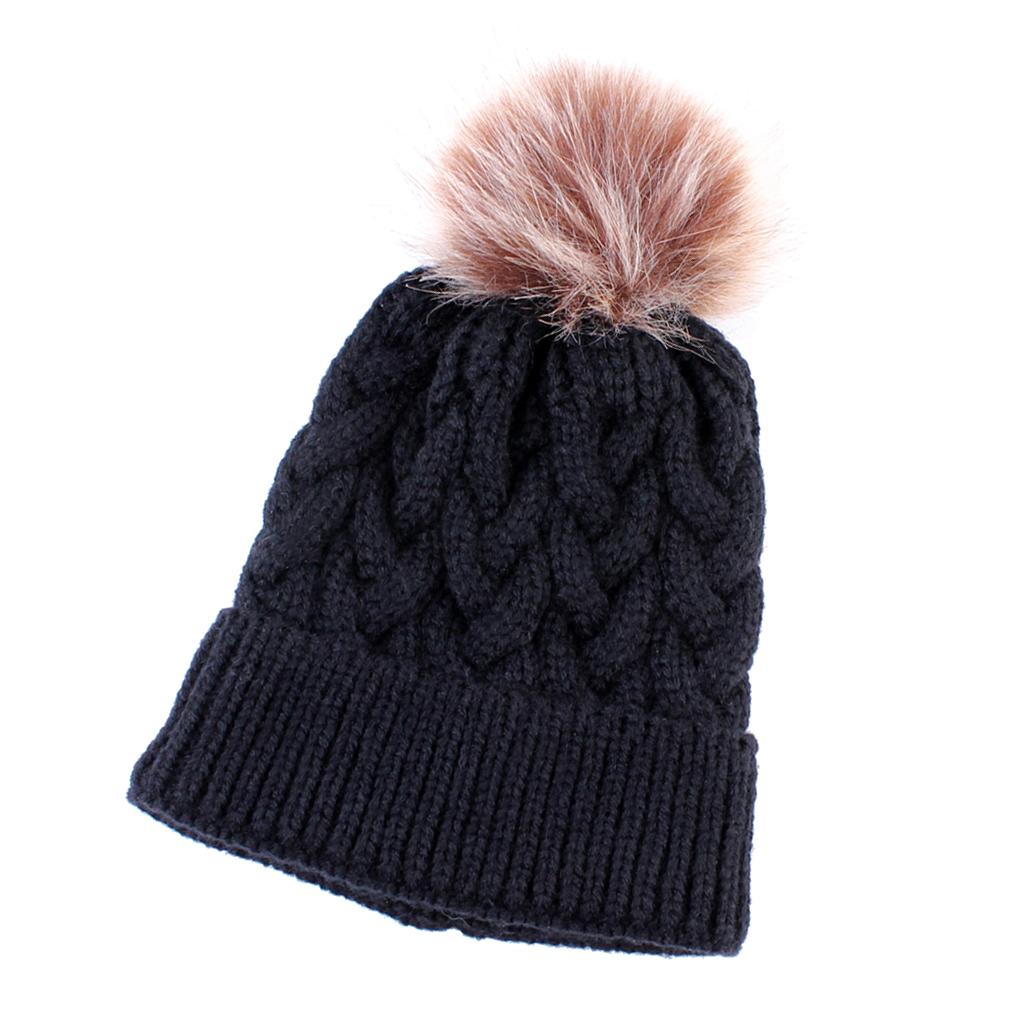 Kids Winter Warm Hat Baby Beanie Pom Pom Knit Cap for Girls and Boys Black