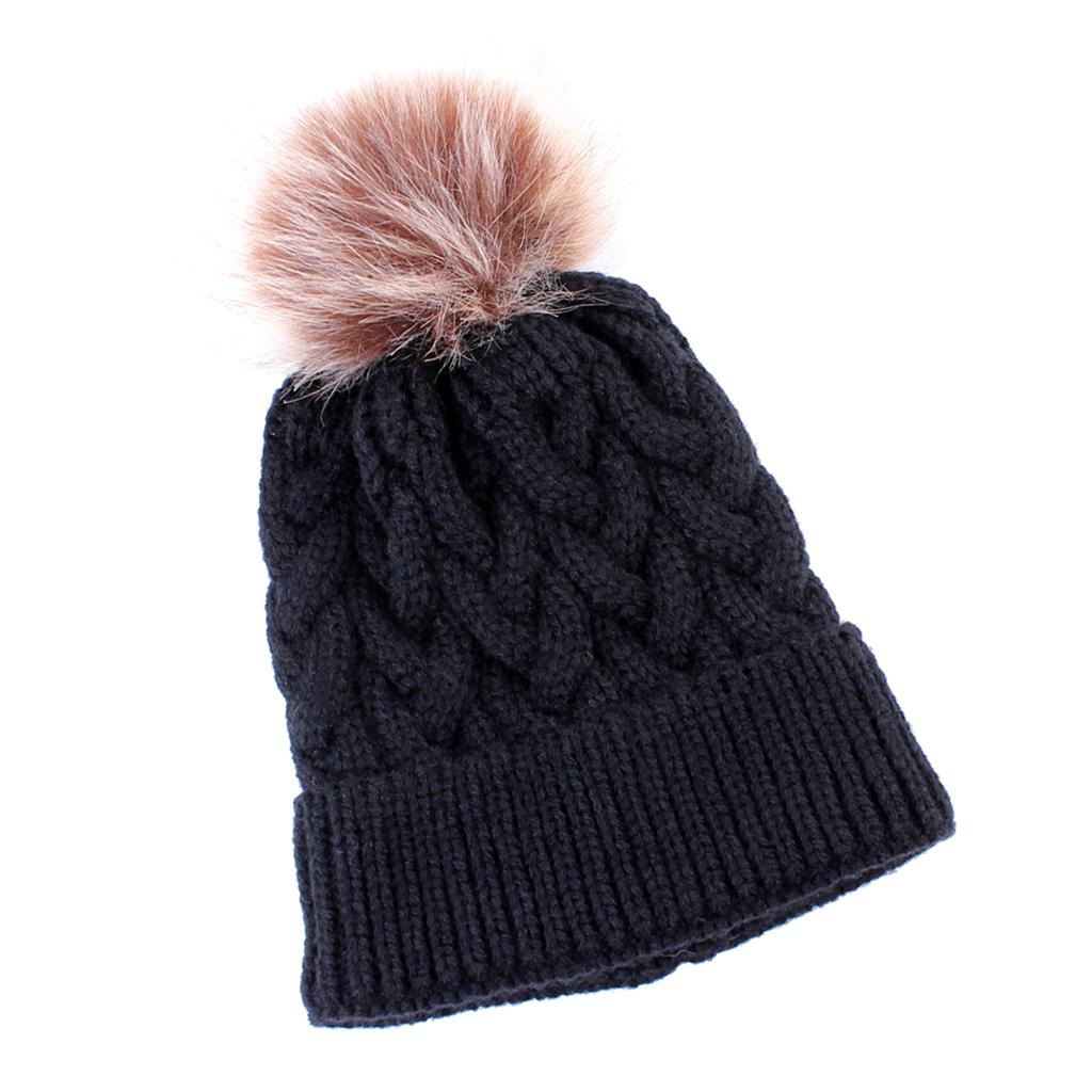 Kids Winter Warm Hat Baby Beanie Pom Pom Knit Cap for Girls and Boys Black