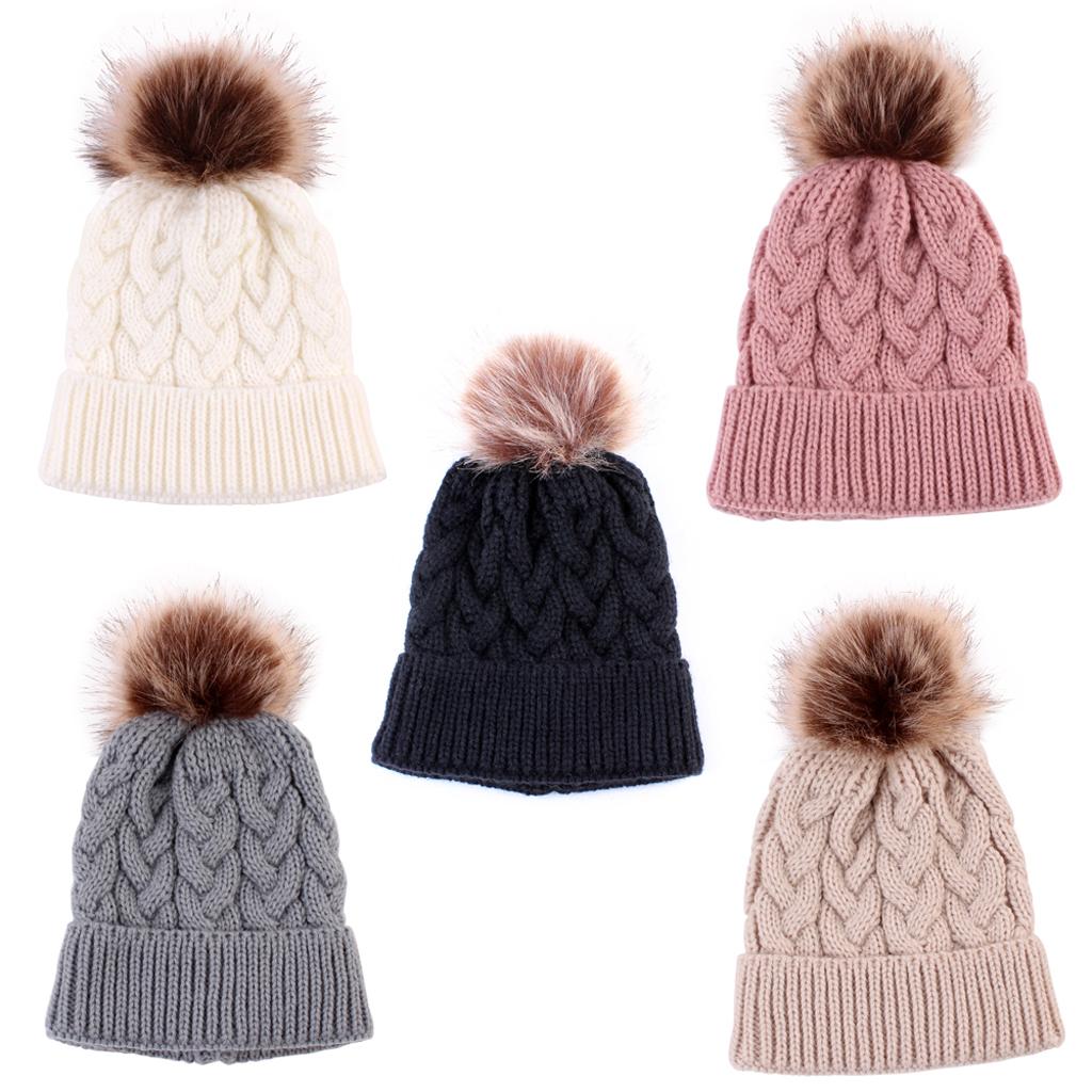 Kids Winter Warm Hat Baby Beanie Pom Pom Knit Cap for Girls and Boys Black