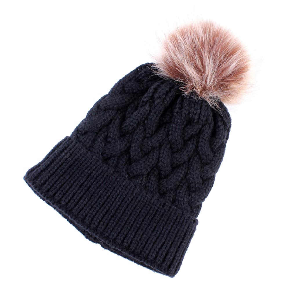 Kids Winter Warm Hat Baby Beanie Pom Pom Knit Cap for Girls and Boys Black