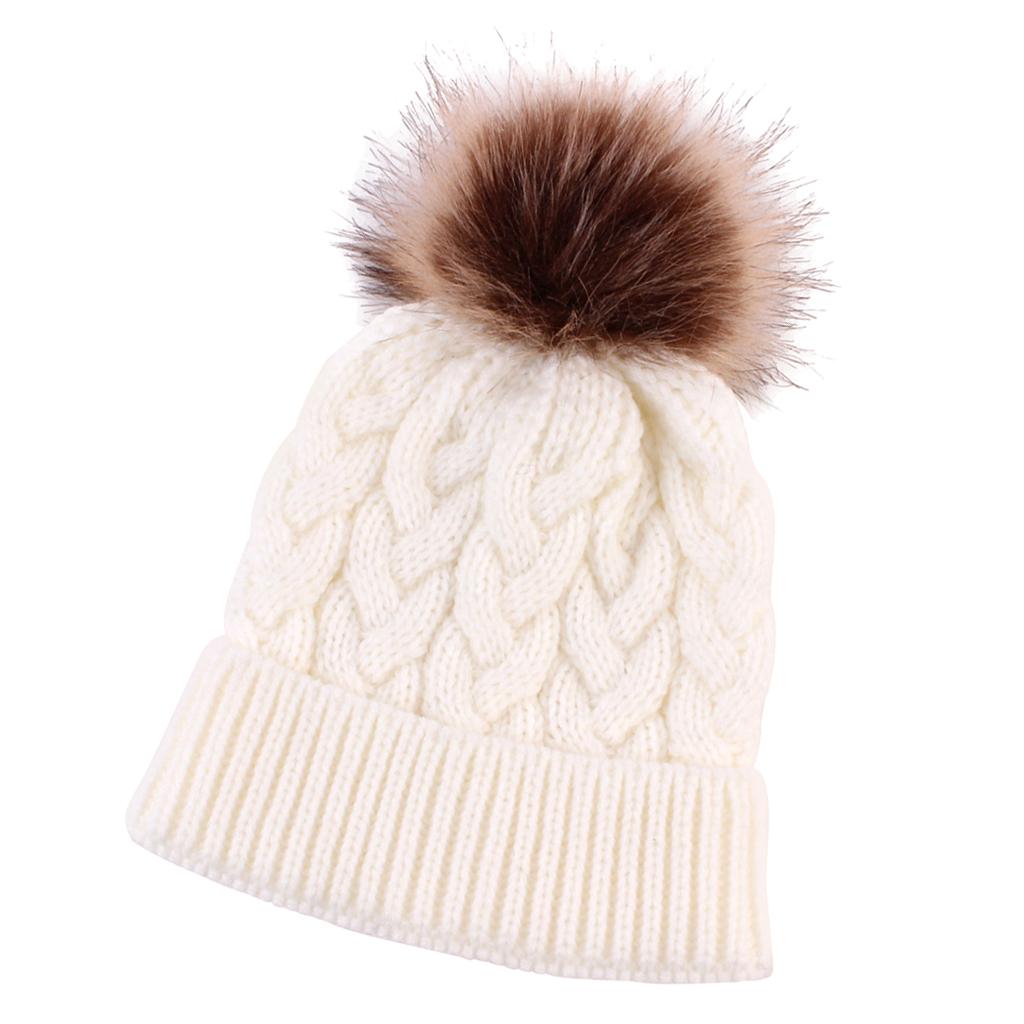 Kids Winter Warm Hat Baby Beanie Pom Pom Knit Cap for Girls and Boys White