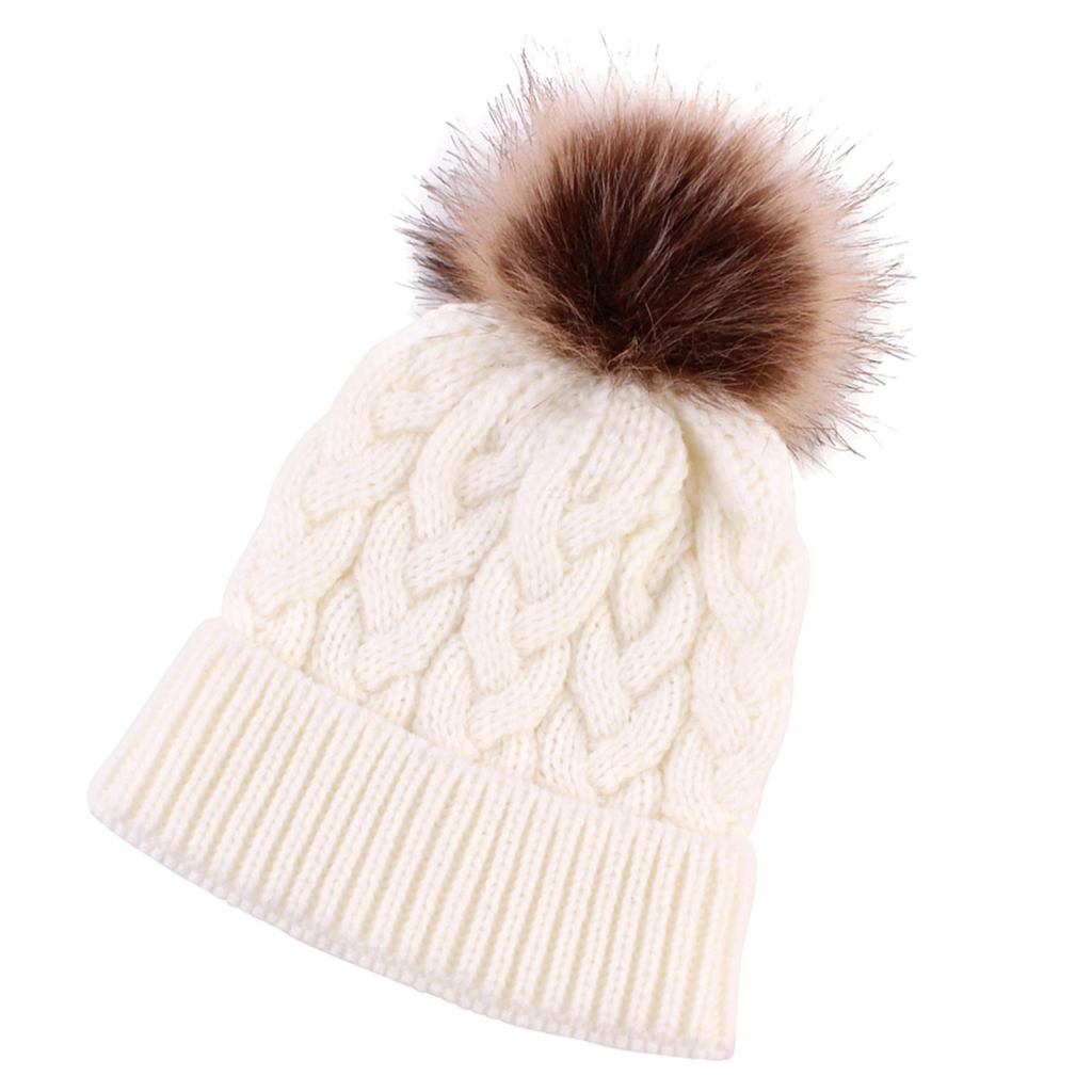 Kids Winter Warm Hat Baby Beanie Pom Pom Knit Cap for Girls and Boys White