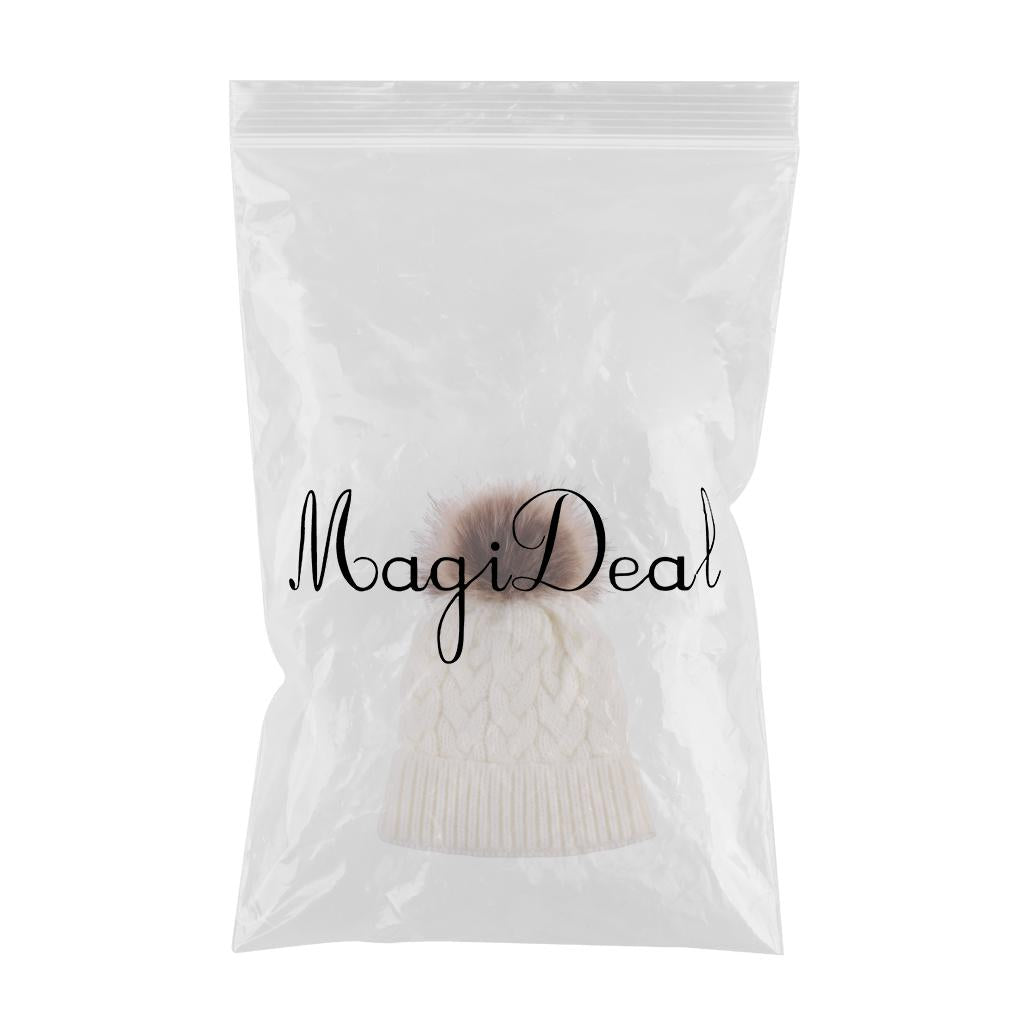 Kids Winter Warm Hat Baby Beanie Pom Pom Knit Cap for Girls and Boys White