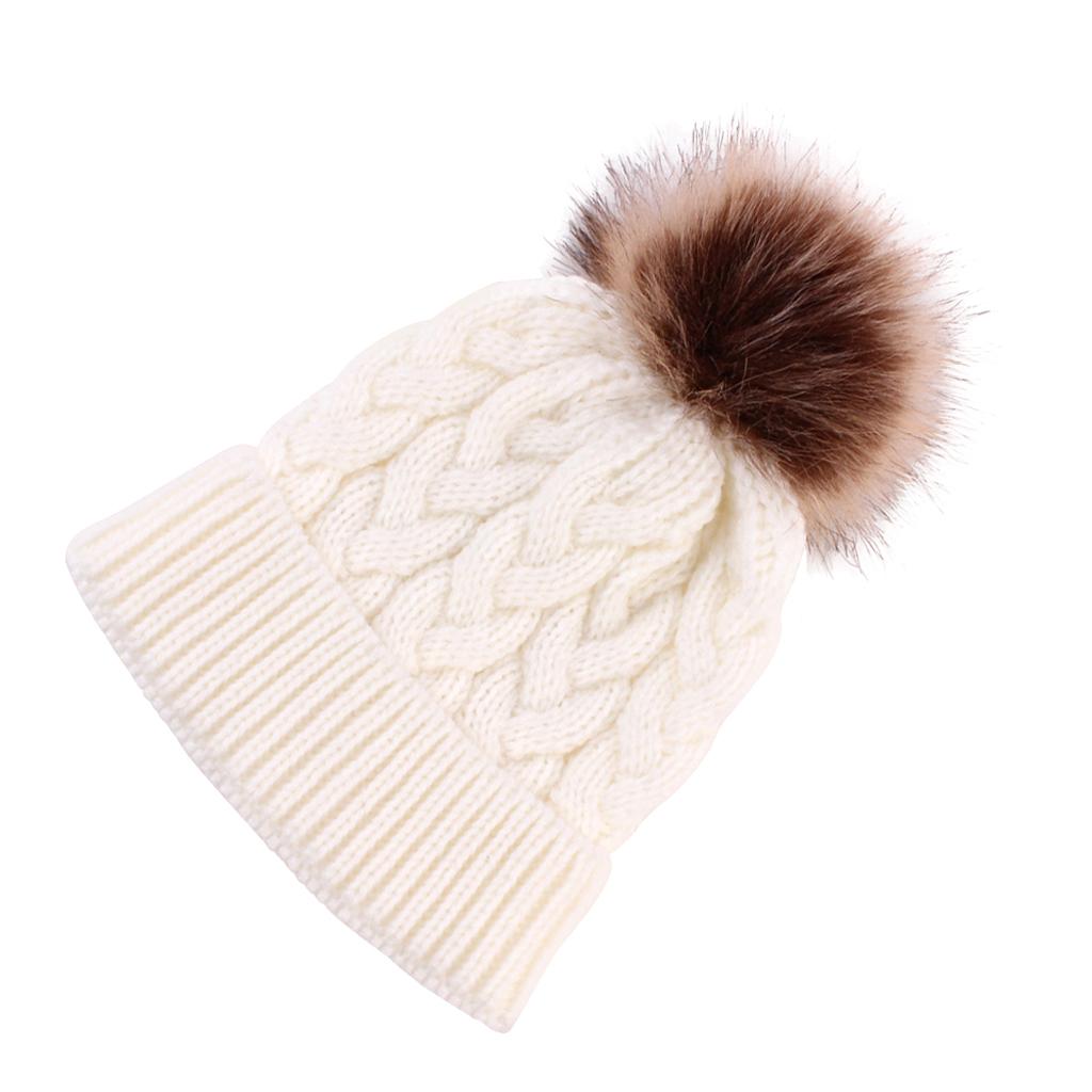 Kids Winter Warm Hat Baby Beanie Pom Pom Knit Cap for Girls and Boys White