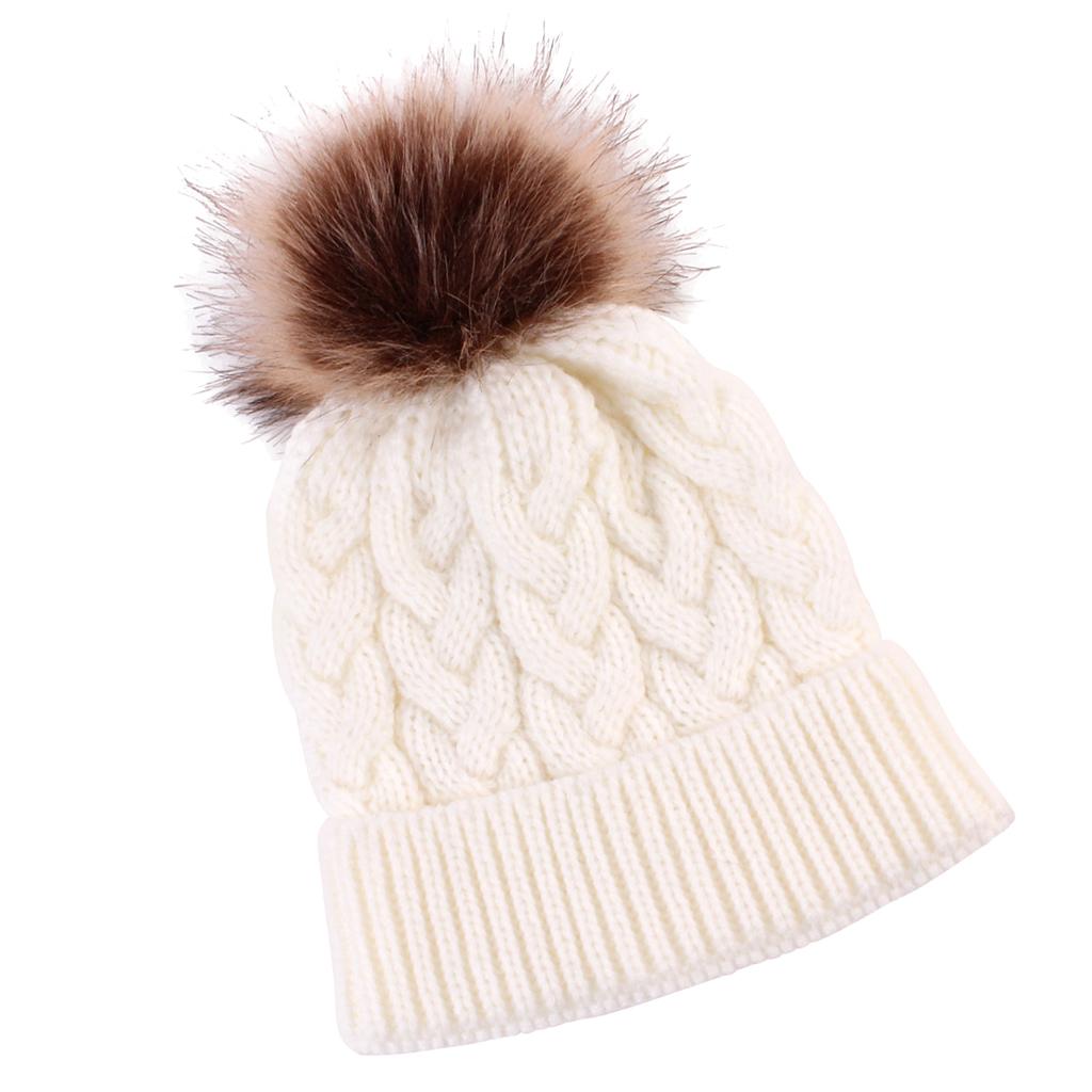 Kids Winter Warm Hat Baby Beanie Pom Pom Knit Cap for Girls and Boys White