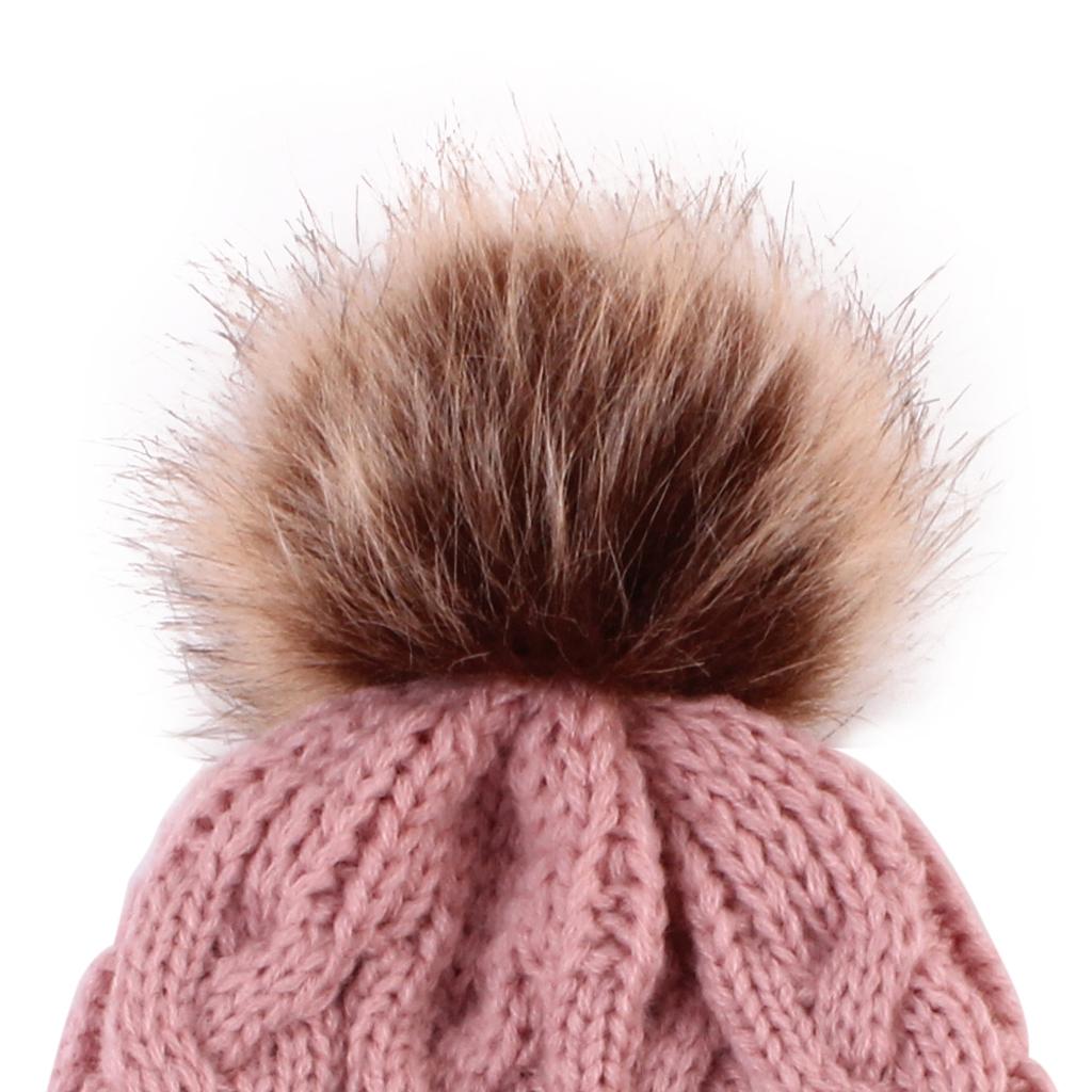 Kids Winter Warm Hat Baby Beanie Pom Pom Knit Cap for Girls and Boys Pink