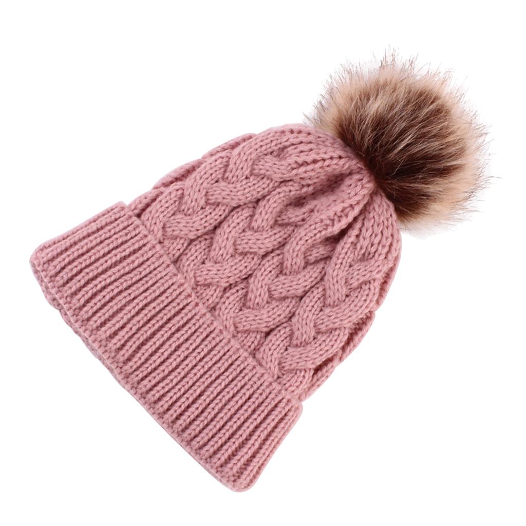 Kids Winter Warm Hat Baby Beanie Pom Pom Knit Cap for Girls and Boys Pink