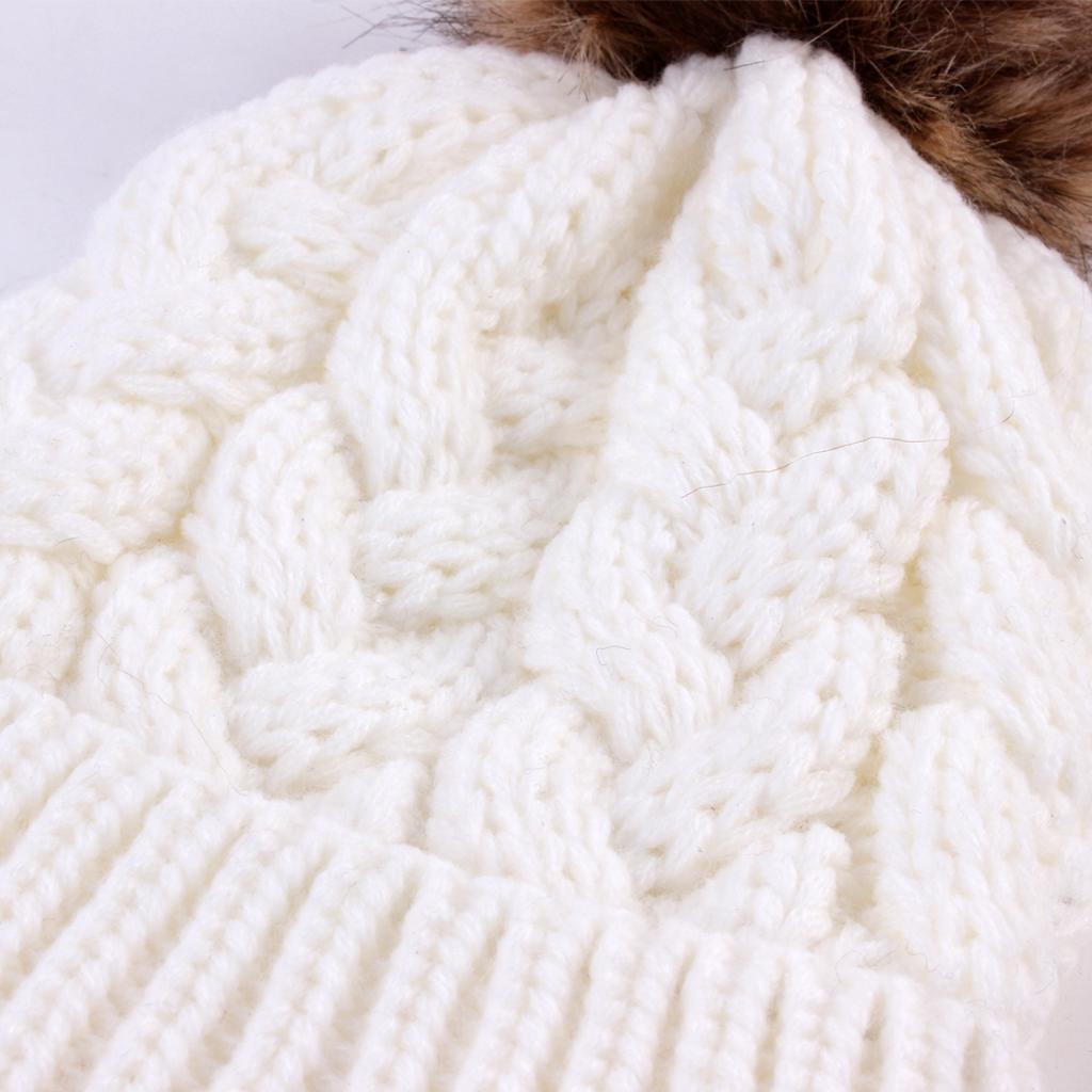 2PCS Parent-Child Beanie Hairball Cap Ball Warm Winter Knitted Hat White