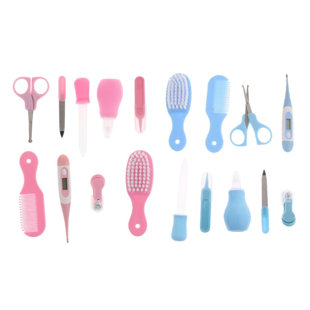 9pcs Kid Baby Nail Clipper Hair Care Set Grooming Thermometer Brush Kit Pink