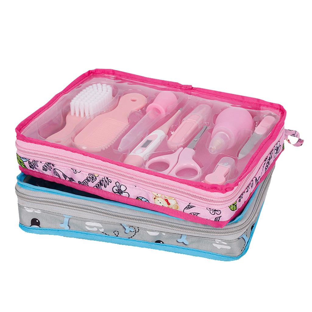 9pcs Kid Baby Nail Clipper Hair Care Set Grooming Thermometer Brush Kit Pink